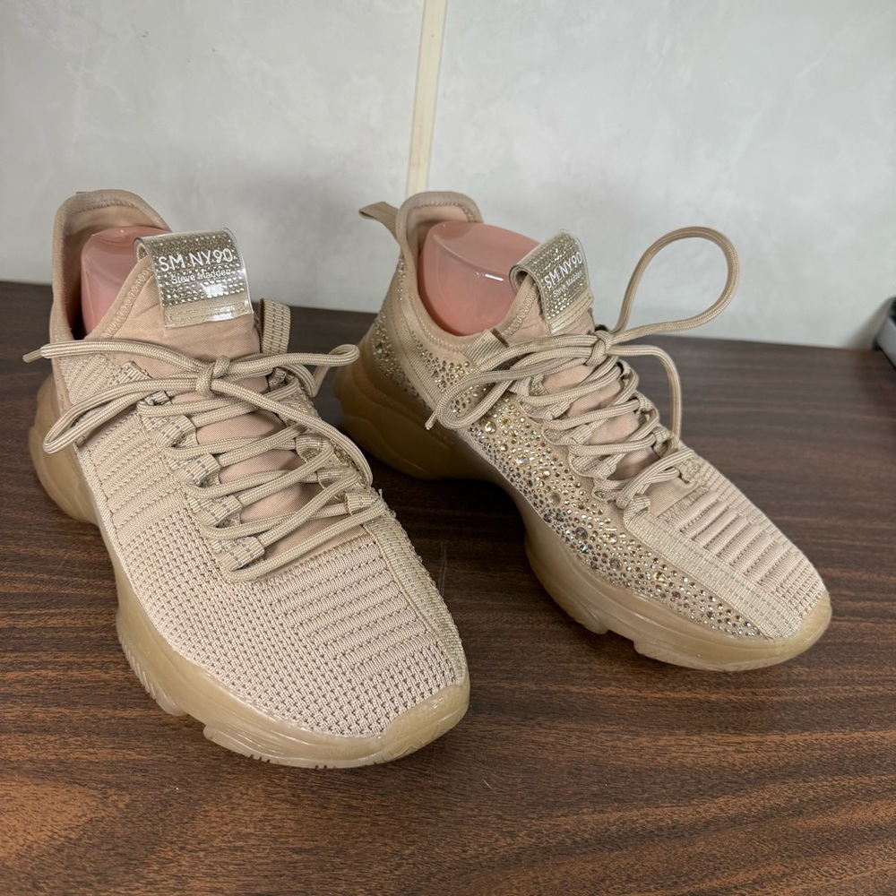 Steve Madden Maxima Blush Multi Shoes Nude Beige N Gold Glitter Rhinestone Sz 10